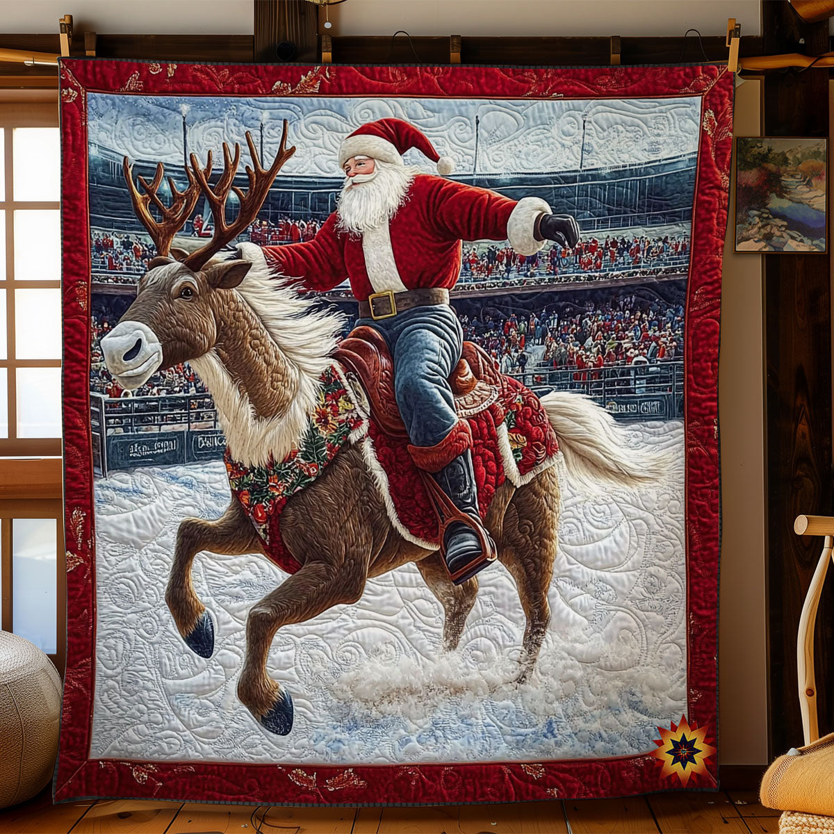 Santa Riding Reindeer WY0712045CL Quilt