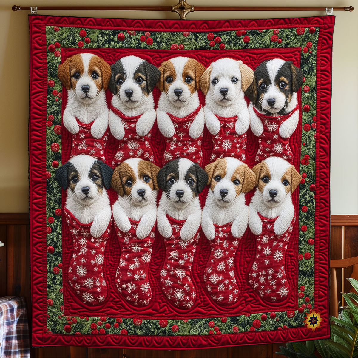 Christmas Sock Puppy WY2811023CL Quilt