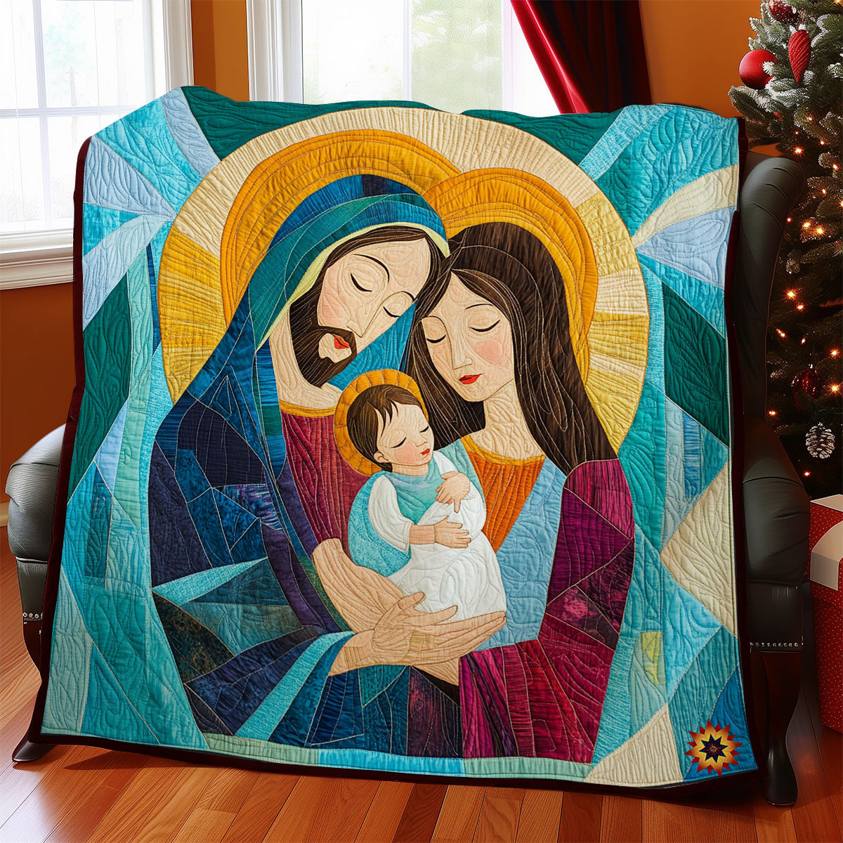 Teal Holy Family Abstract WY1811045CL Quilt