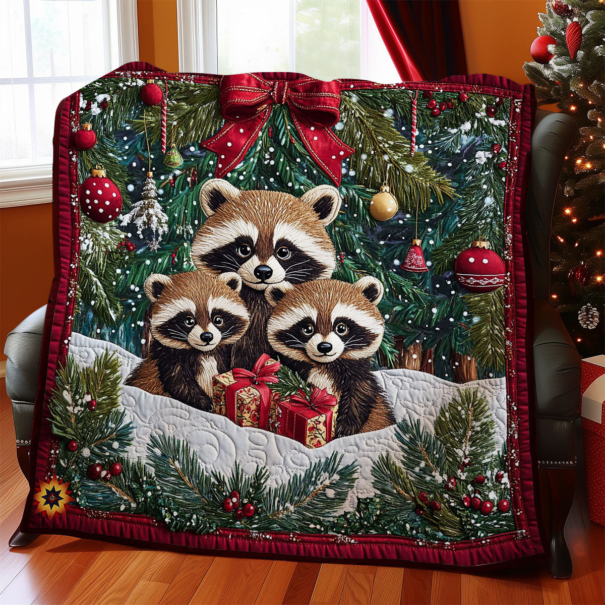 Christmas Of Raccoon Family WY2911021CL Quilt