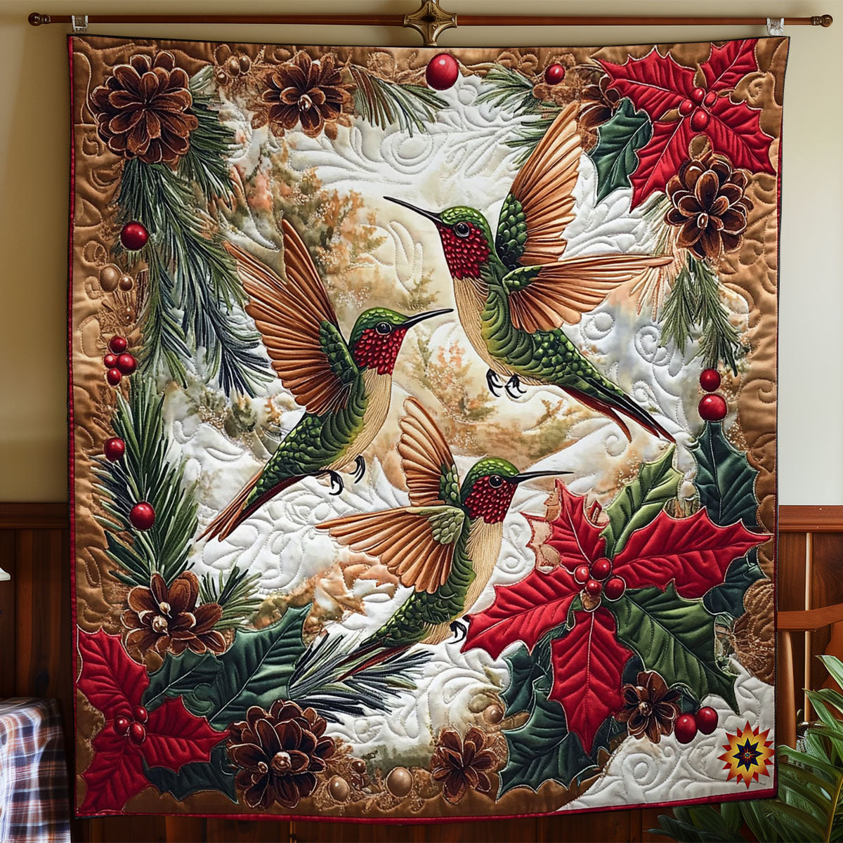Poinsettia Hummingbird WY0412027CL Quilt