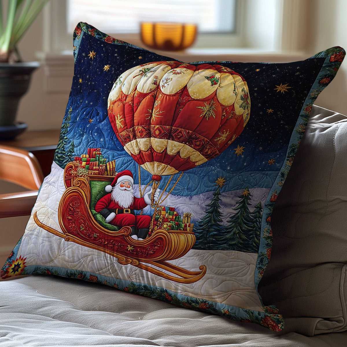 Santa Hot Air Balloon WY0212079CL Quilt Pillow Case