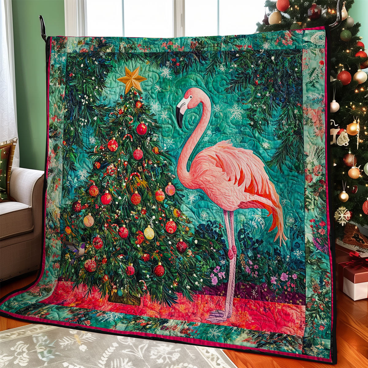 Christmas Tree And Flamingo WY2311027CL Quilt