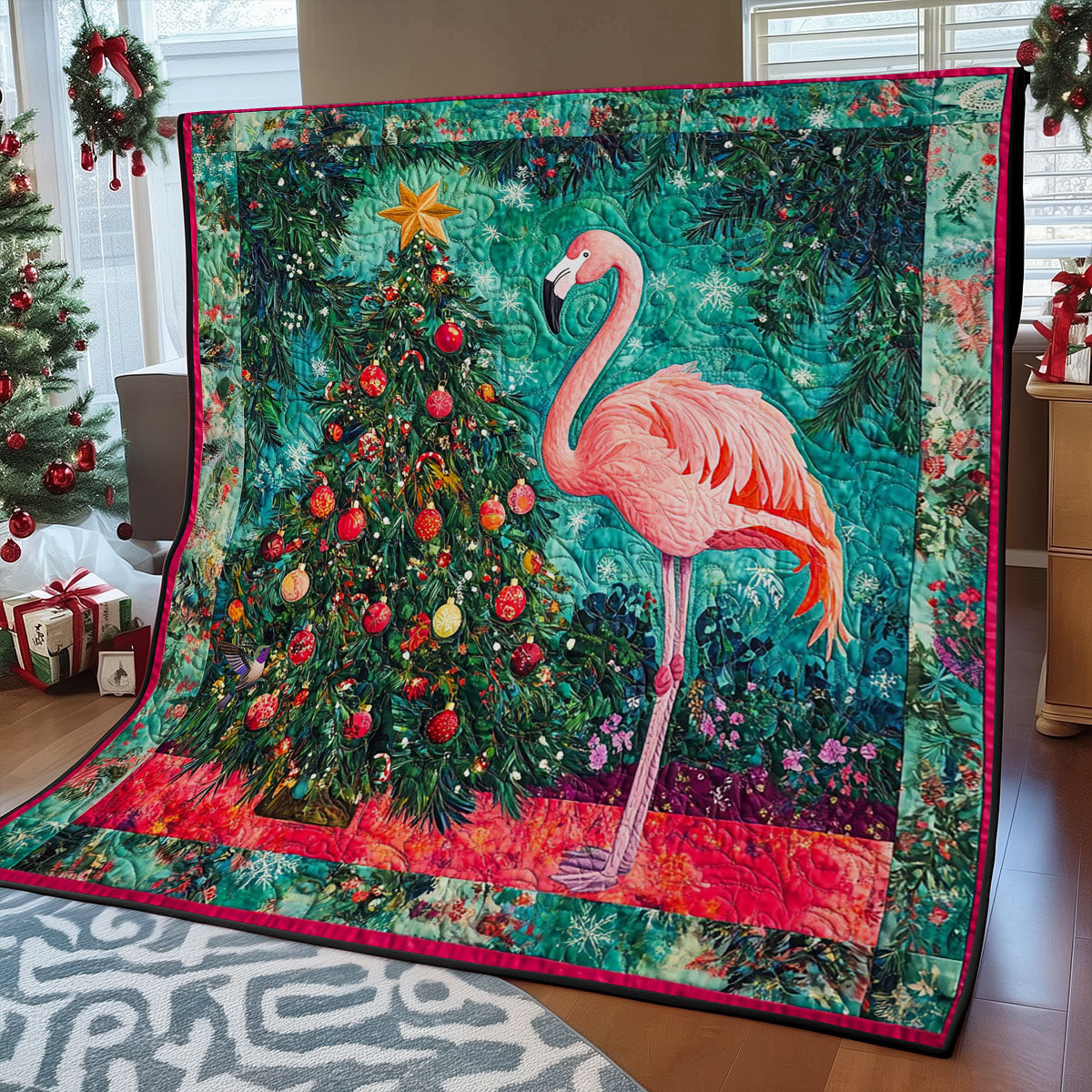 Christmas Tree And Flamingo WY2311027CL Quilt