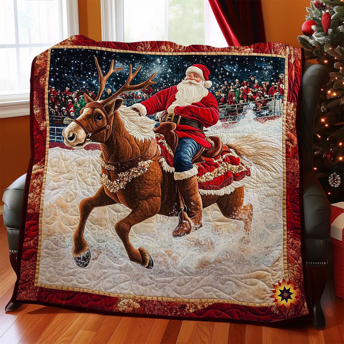 Santa Claus Riding Reindeer WY0712034CL Quilt