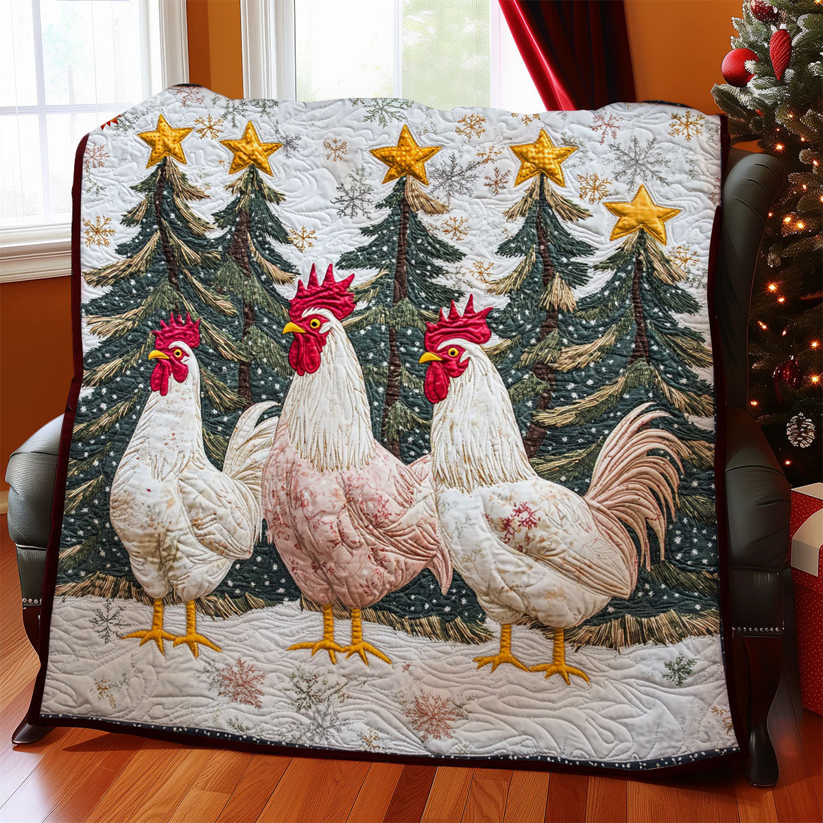 Three Chicken Christmas WY0912032CL Quilt
