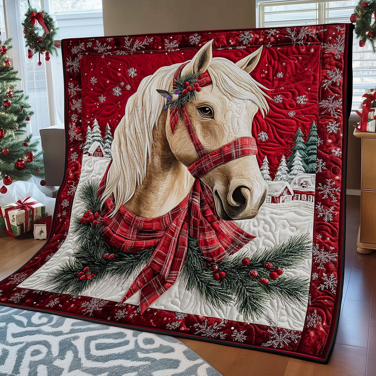 Christmas White Horse WY0512015CL Quilt
