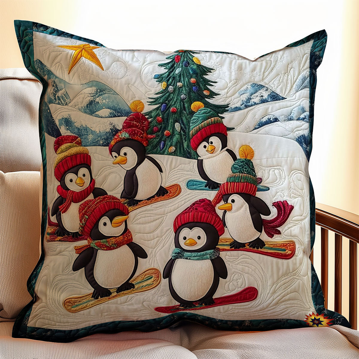 Snowboard Penguin WY0412113CL Quilt Pillow Case