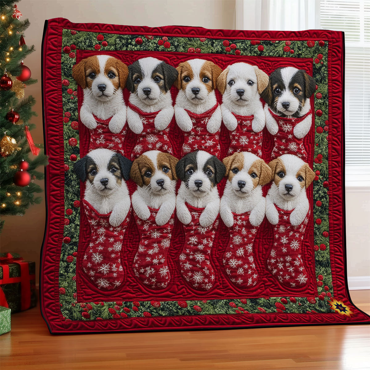 Christmas Sock Puppy WY2811023CL Quilt