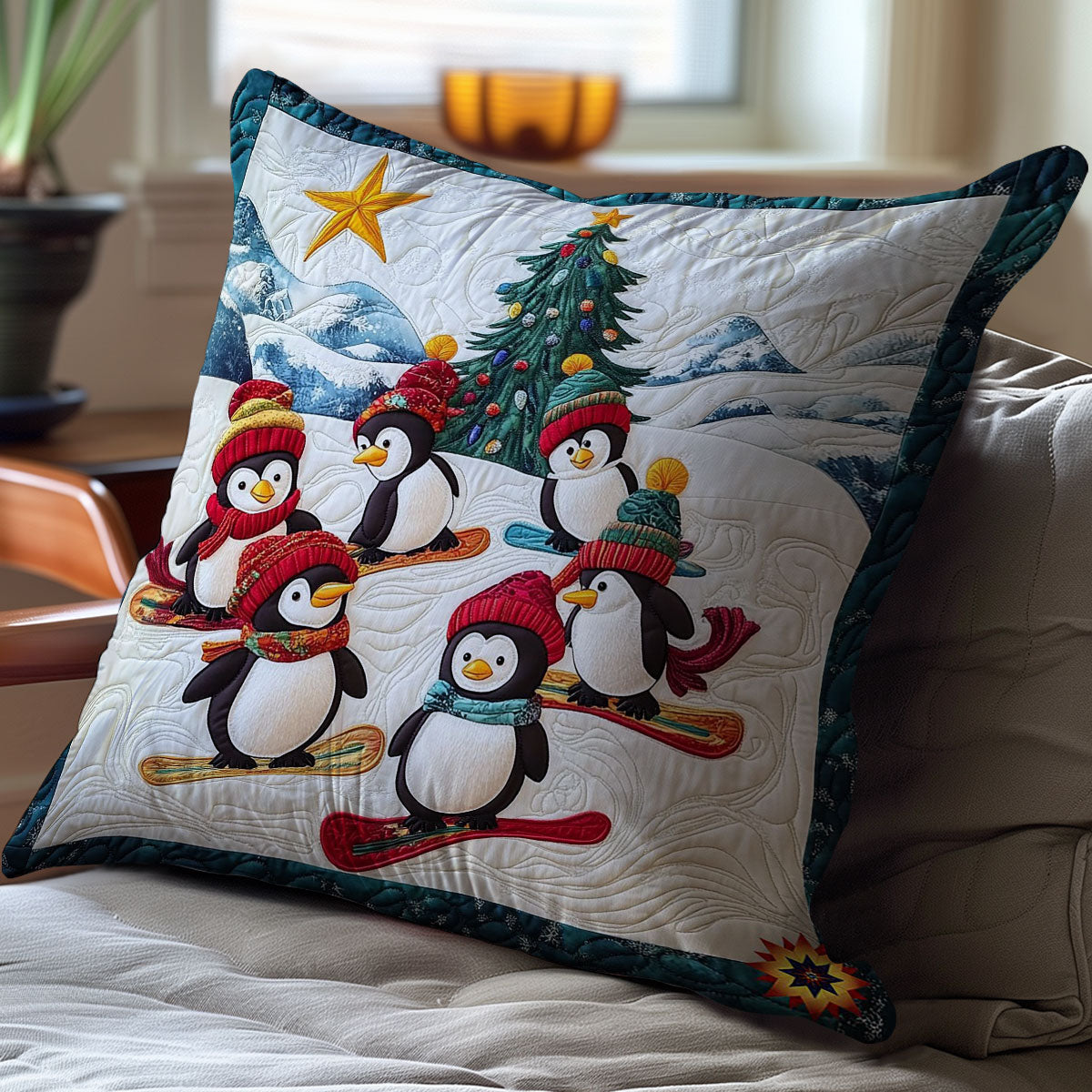 Snowboard Penguin WY0412113CL Quilt Pillow Case