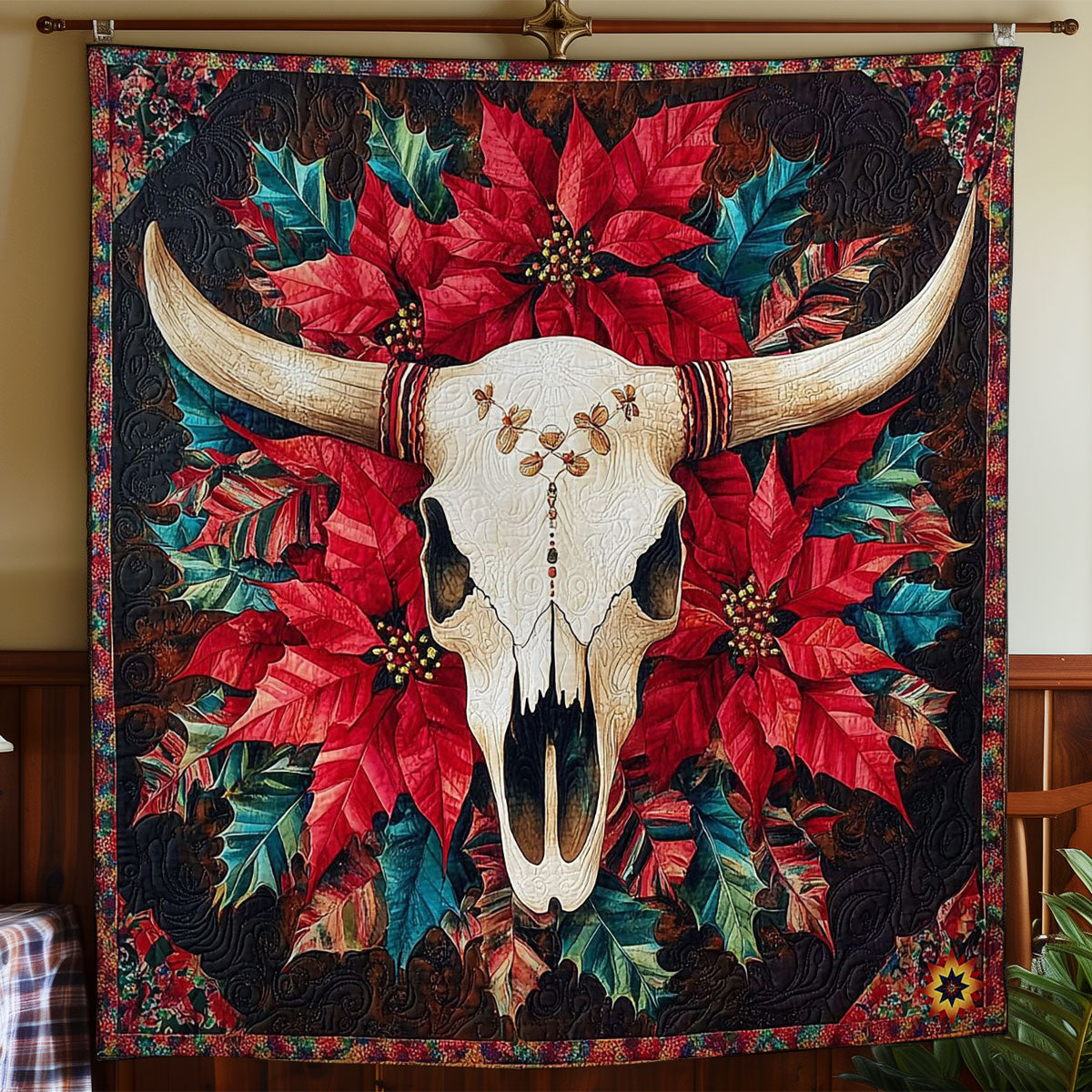 Gayal Skull Poinsettia WY0412028CL Quilt