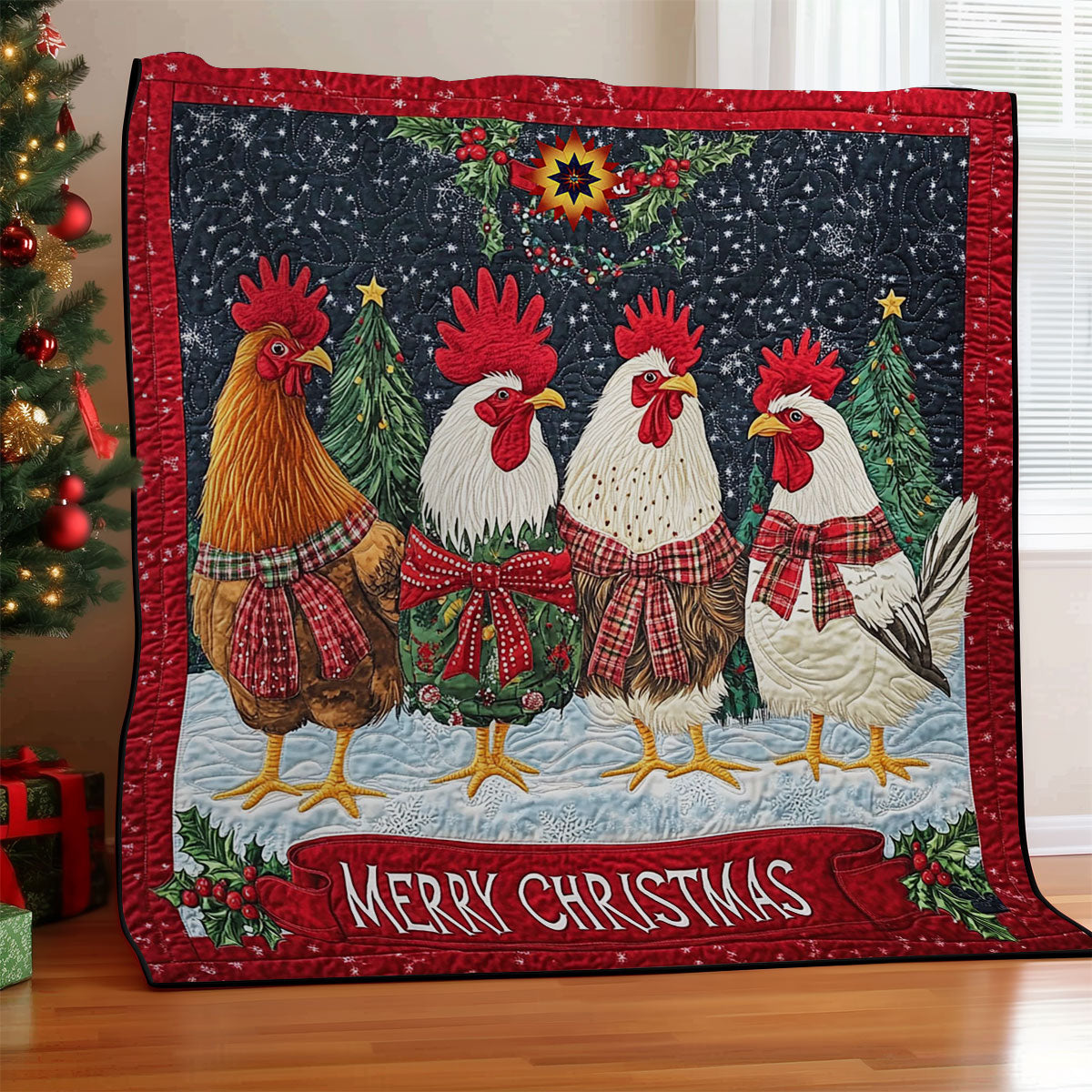 Christmas Chicken Family WY2511016CL Quilt