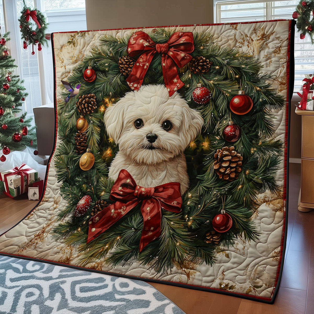 Christmas Wreath Dog WY2011043CL Quilt