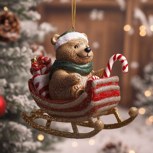 Glitter Sled Teddy LT1710015CL Christmas Ornament