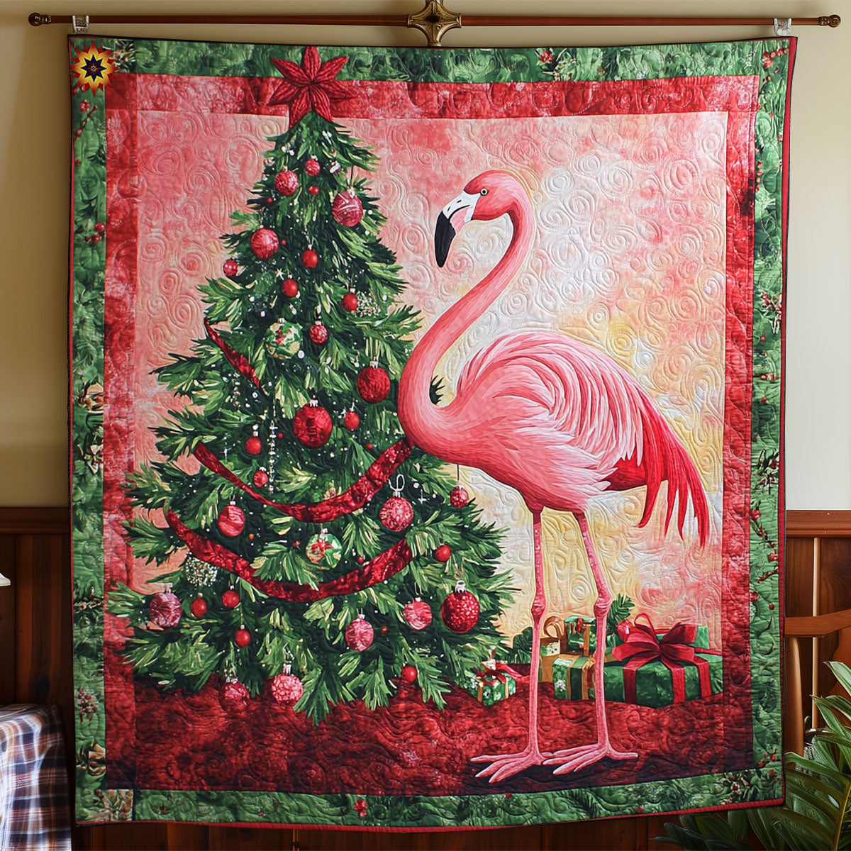 Christmas Tree Flamingo WY2111026CL Quilt