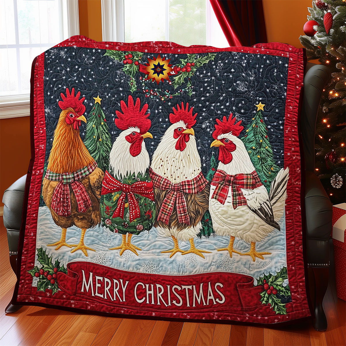 Christmas Chicken Family WY2511016CL Quilt