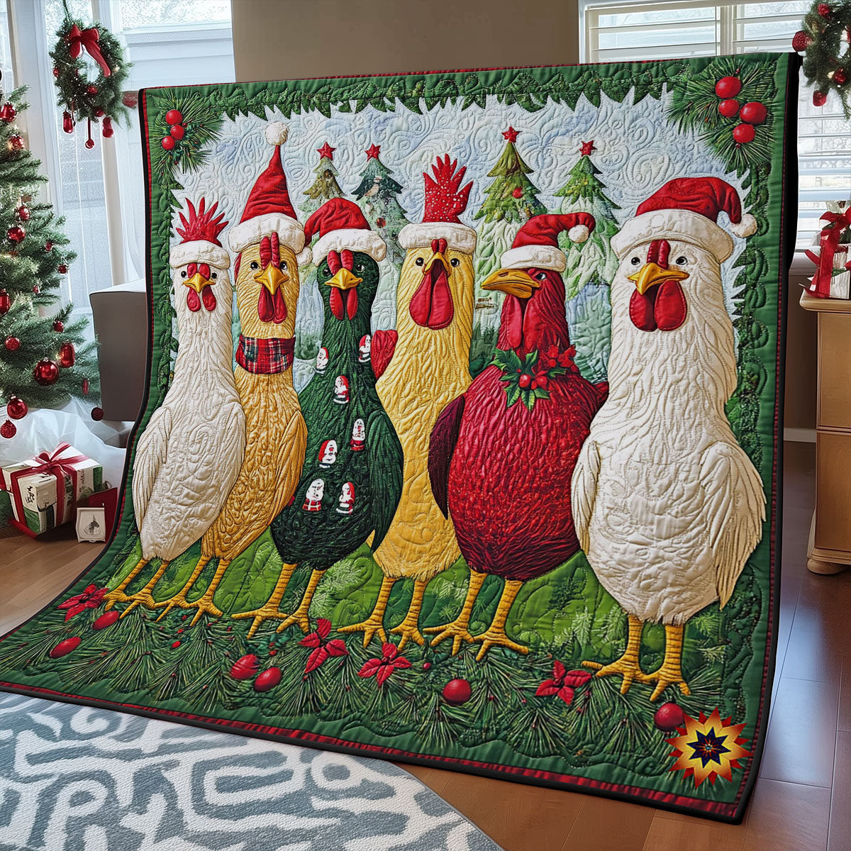 Santa Chicken WY2711011CL Quilt