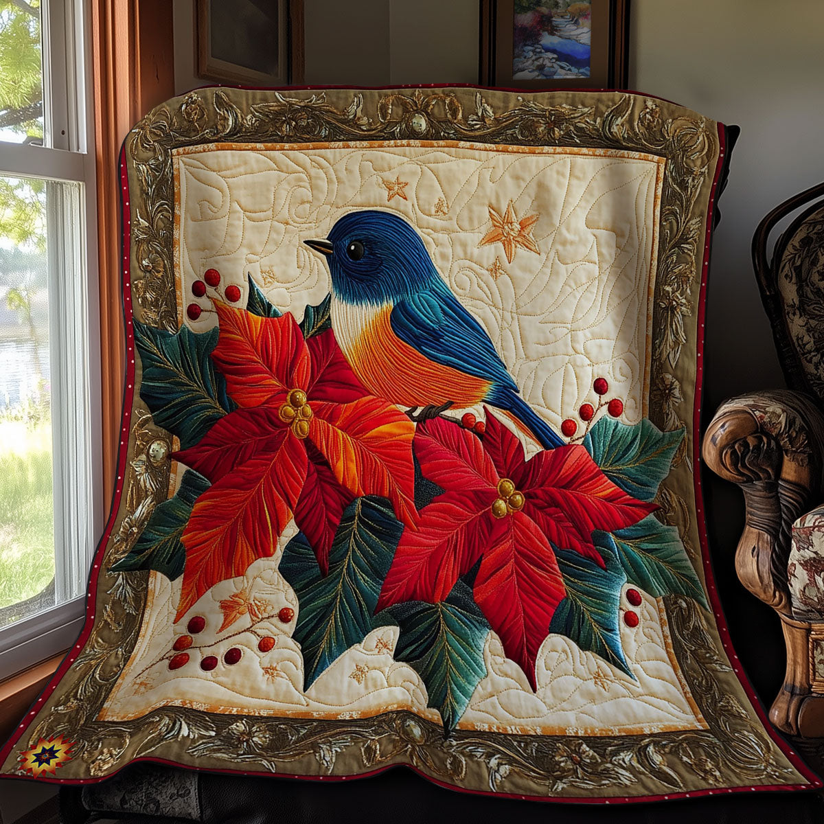 Poinsettia Bird WY0312056CL Quilt
