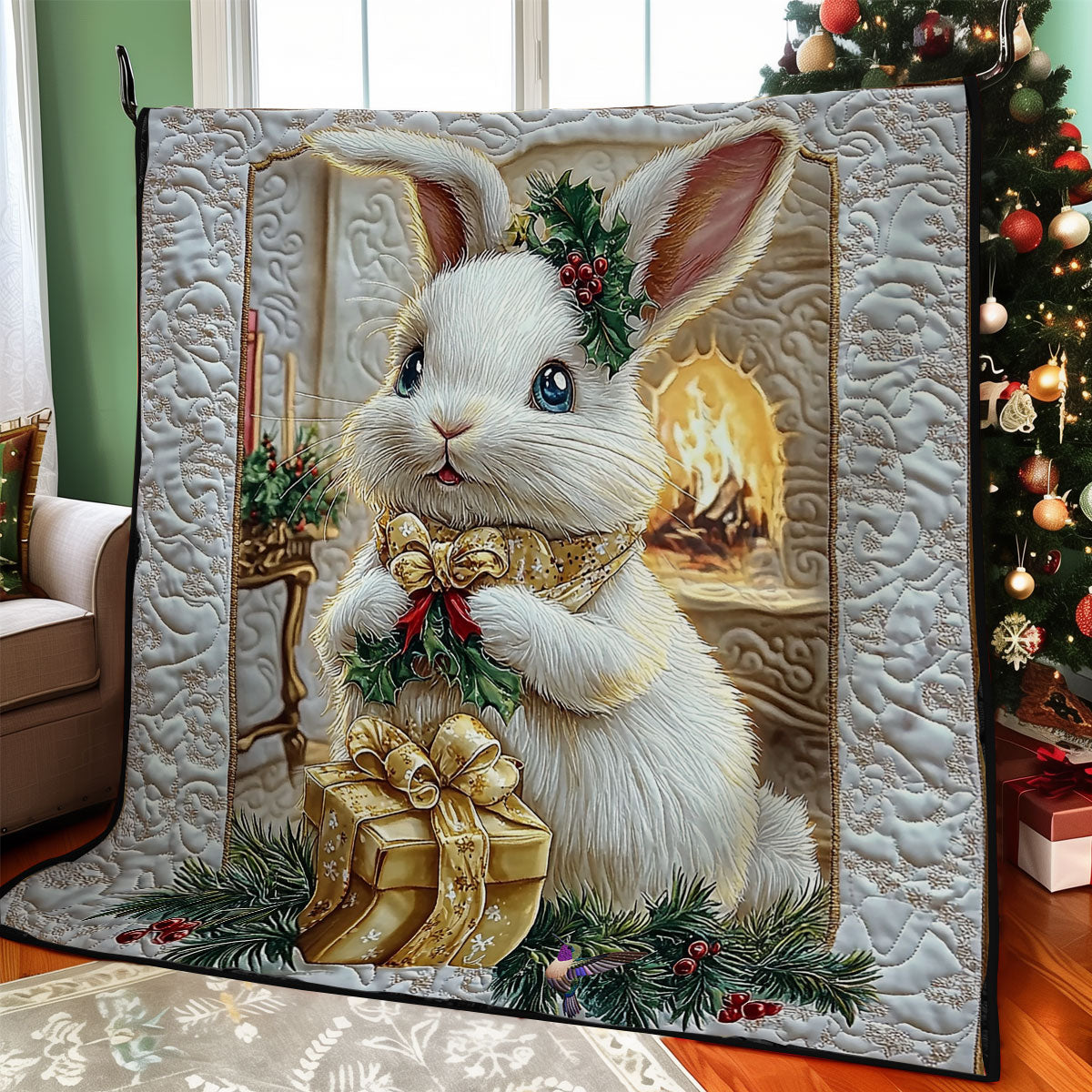 Christmas White Rabbit WY1911048CL Quilt