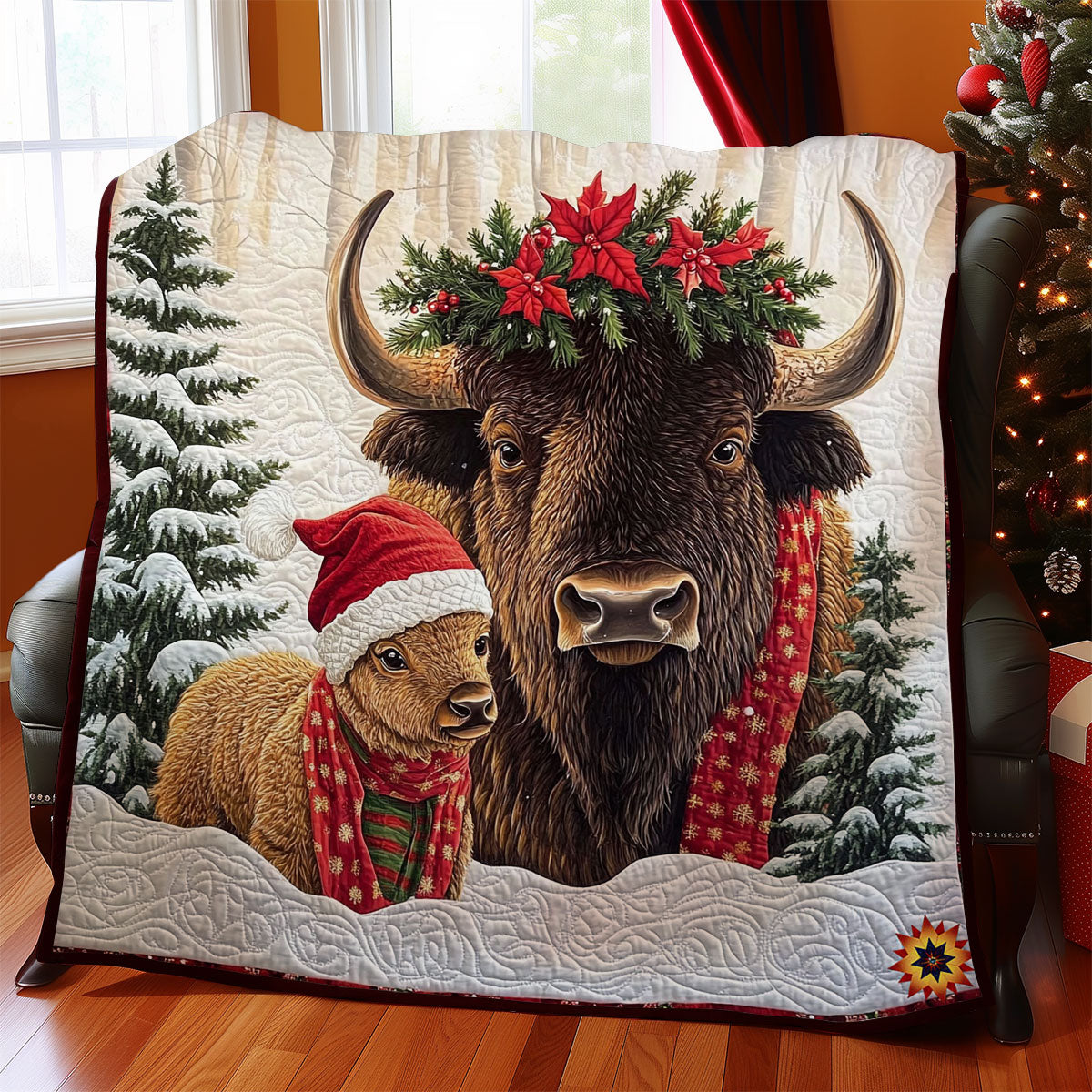 Christmas Bison Family WY2611034CL Quilt