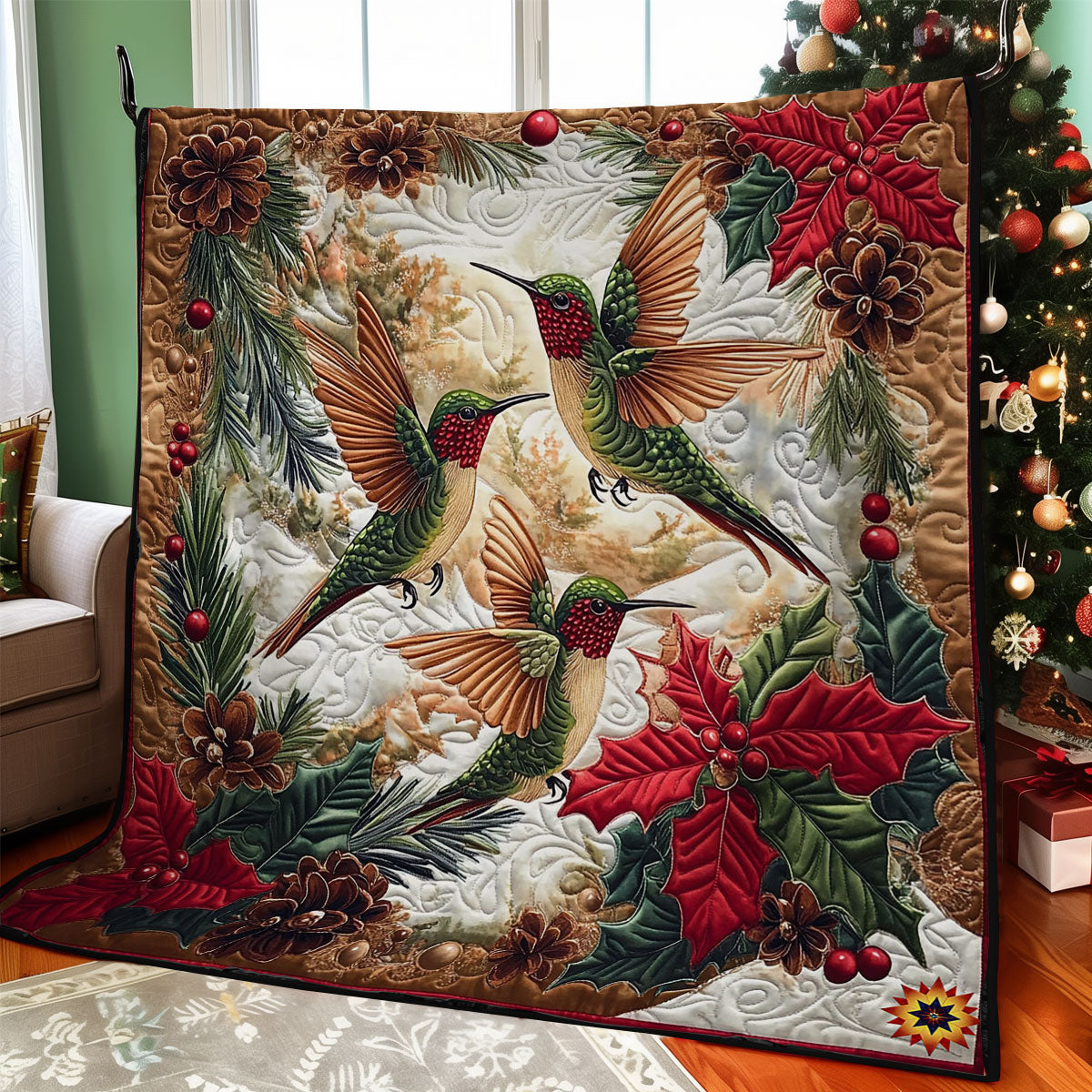 Poinsettia Hummingbird WY0412027CL Quilt