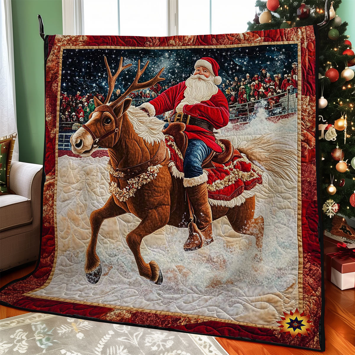 Santa Claus Riding Reindeer WY0712034CL Quilt