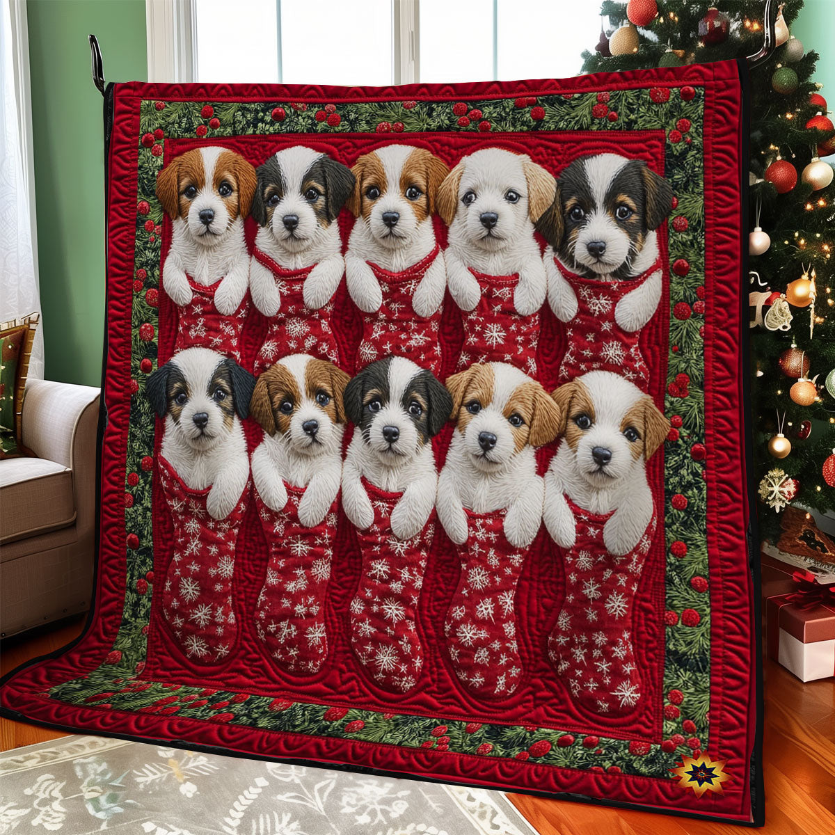Christmas Sock Puppy WY2811023CL Quilt
