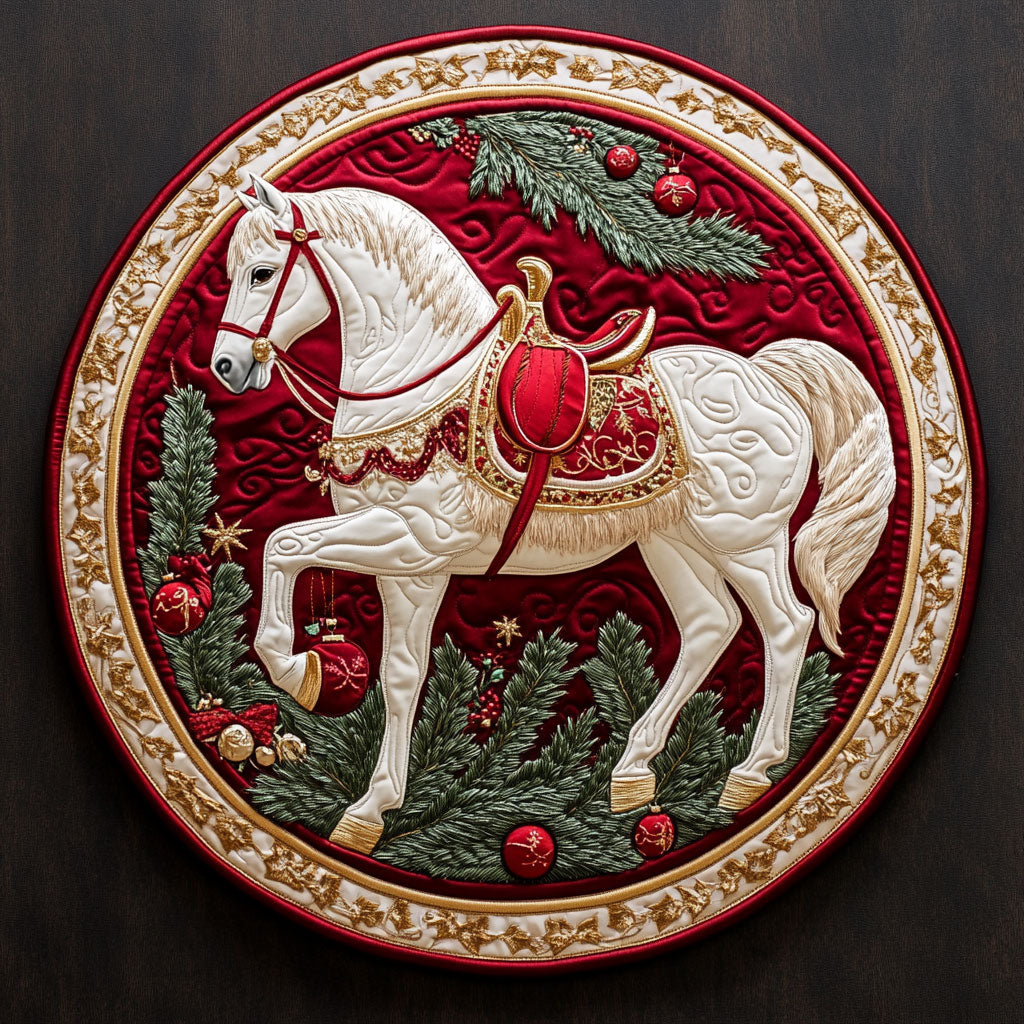 Cozy Horse Christmas WN1007002CL Quilted Round Mat
