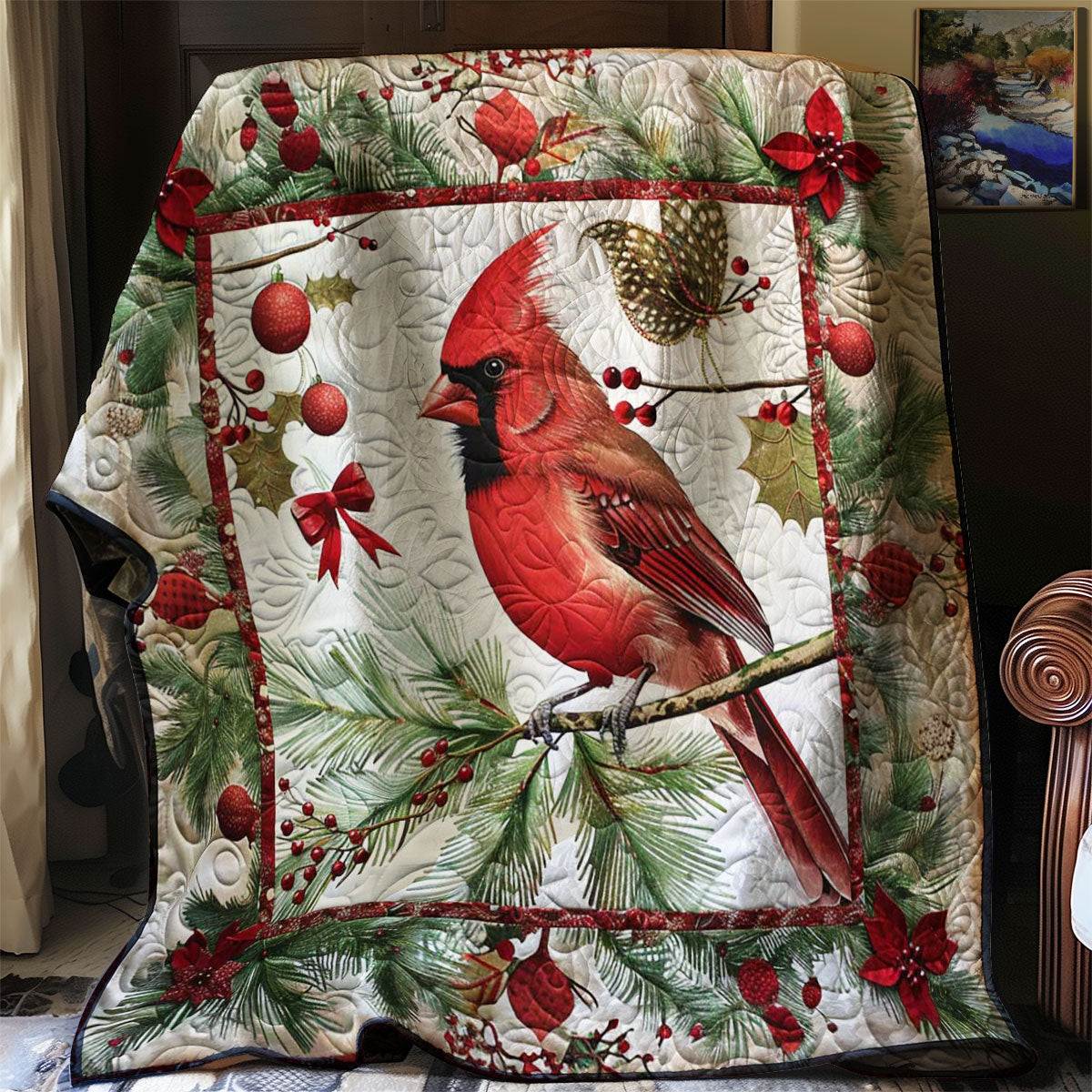 Snowy Cardinal Christmas Throw WN1008074CL Quilt