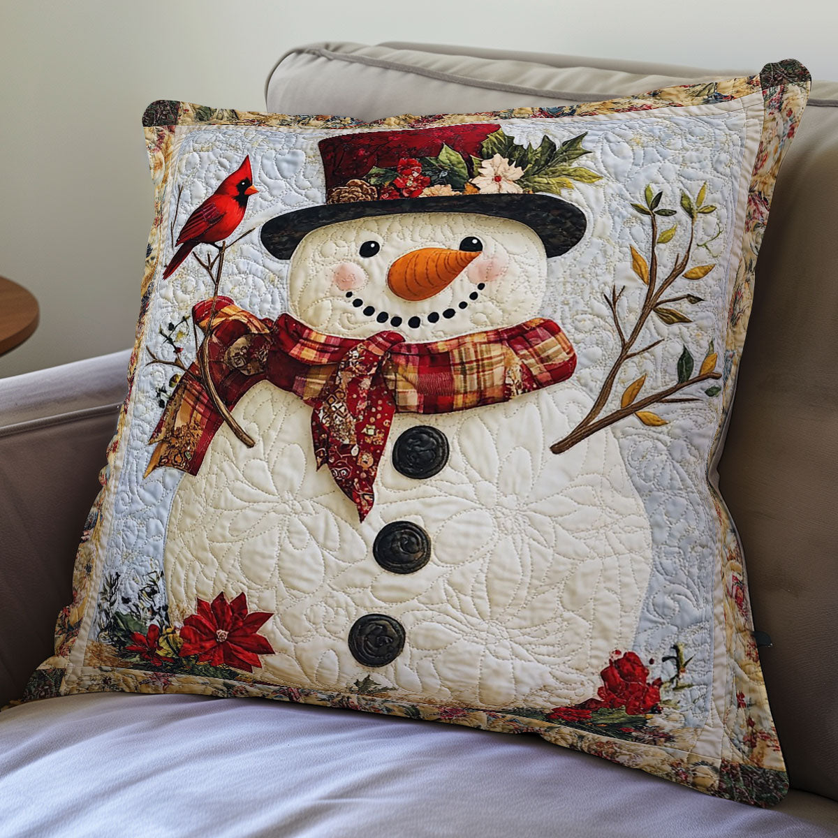 Snowman And Cardinal WO0108029CL Quilt Pillow Case