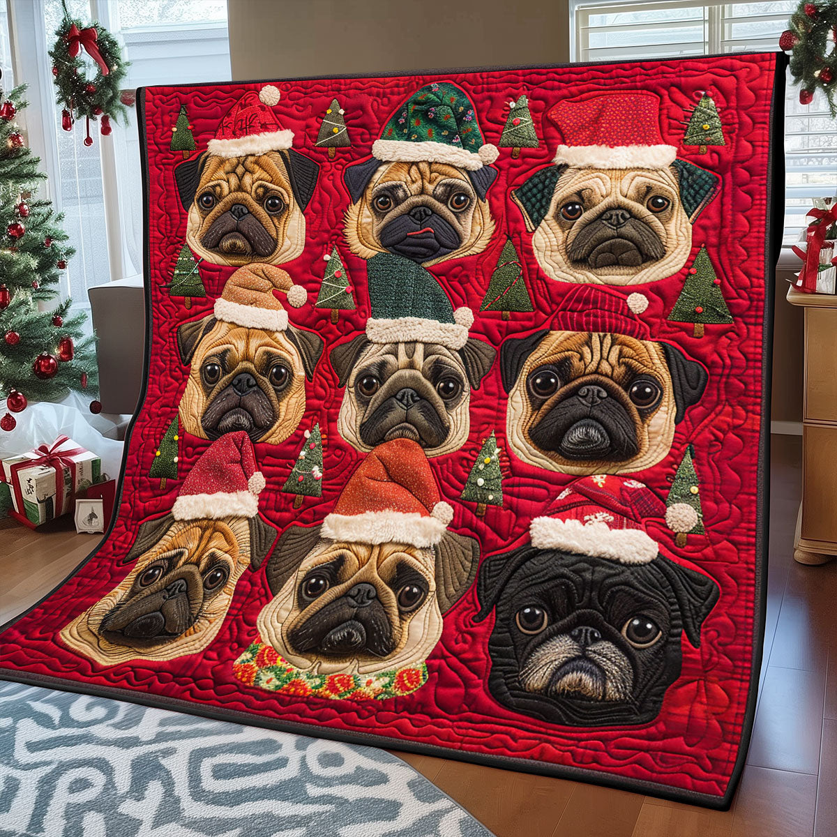 Christmas Tail Pug XR1308012CL Quilt