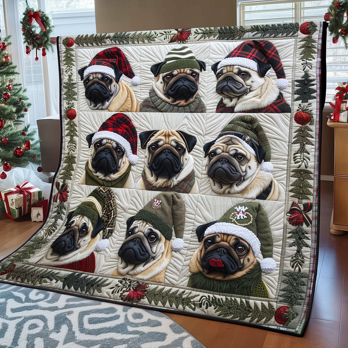 Jolly Pugs Christmas XR1308004CL Quilt