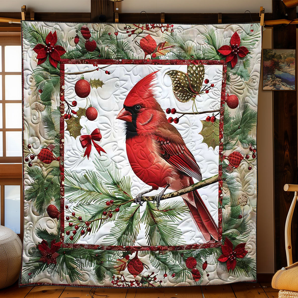 Snowy Cardinal Christmas Throw WN1008074CL Quilt