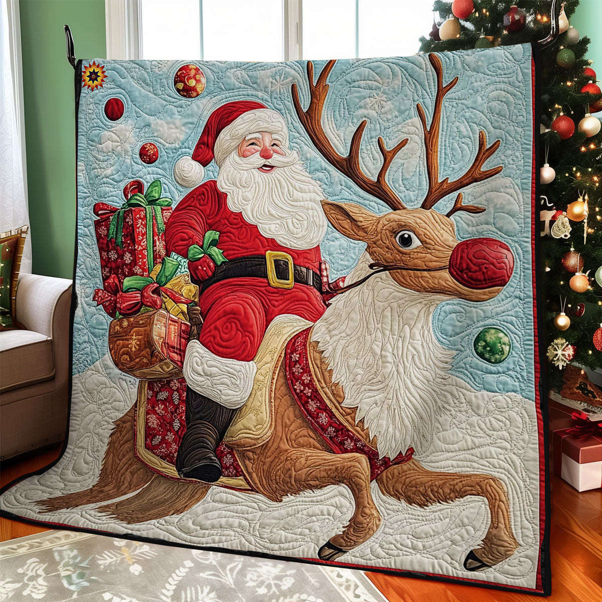 Santa Riding Reindeer WY1212021CL Quilt