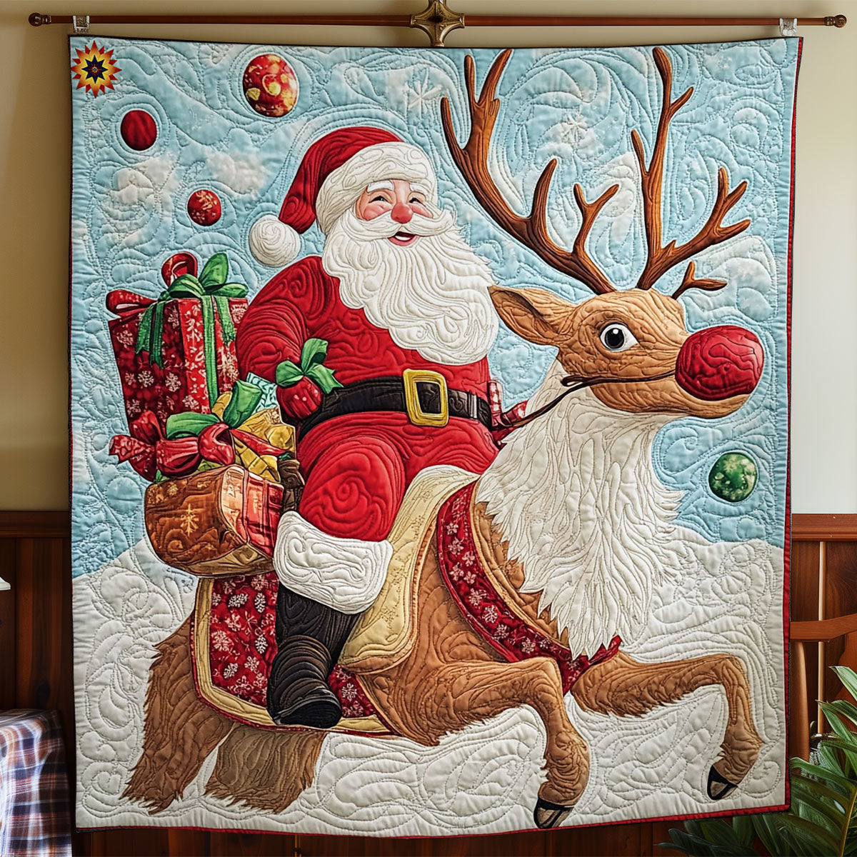 Santa Riding Reindeer WY1212021CL Quilt