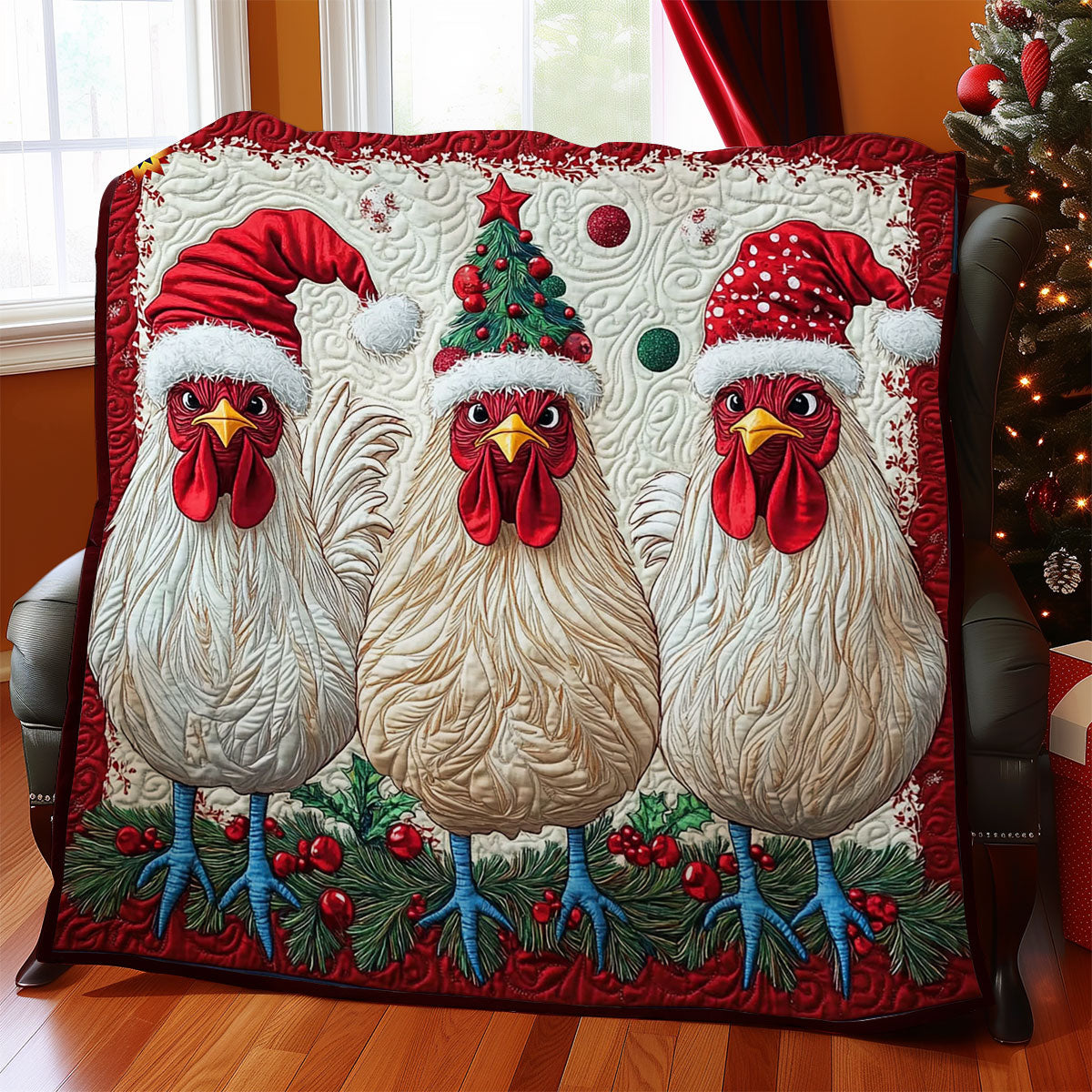Santa White Chicken WY1212022CL Quilt