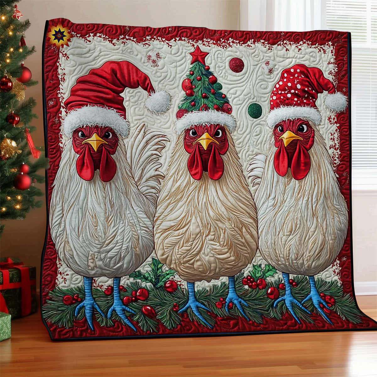 Santa White Chicken WY1212022CL Quilt
