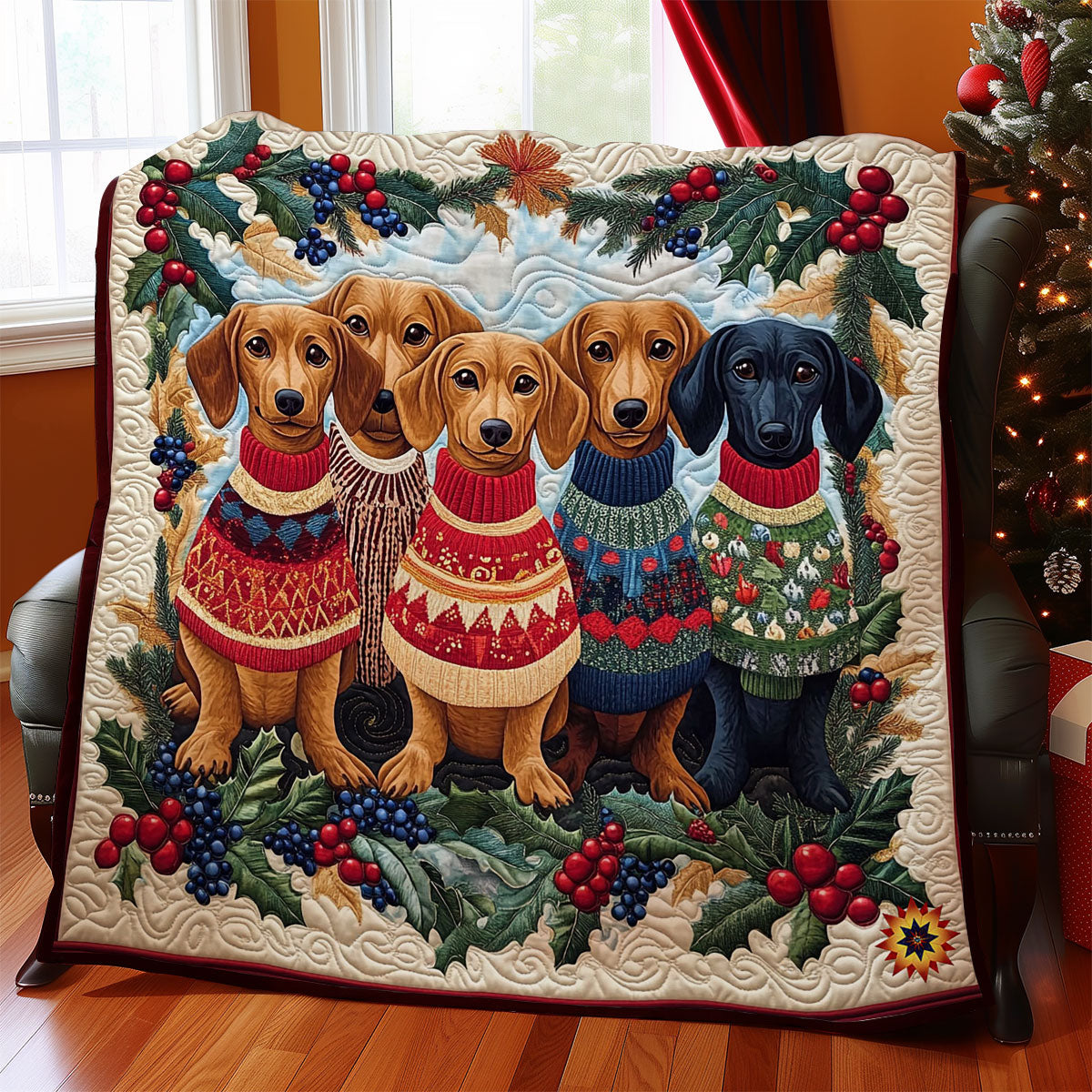 Christmas Dachshund Family WY0712011CL Quilt