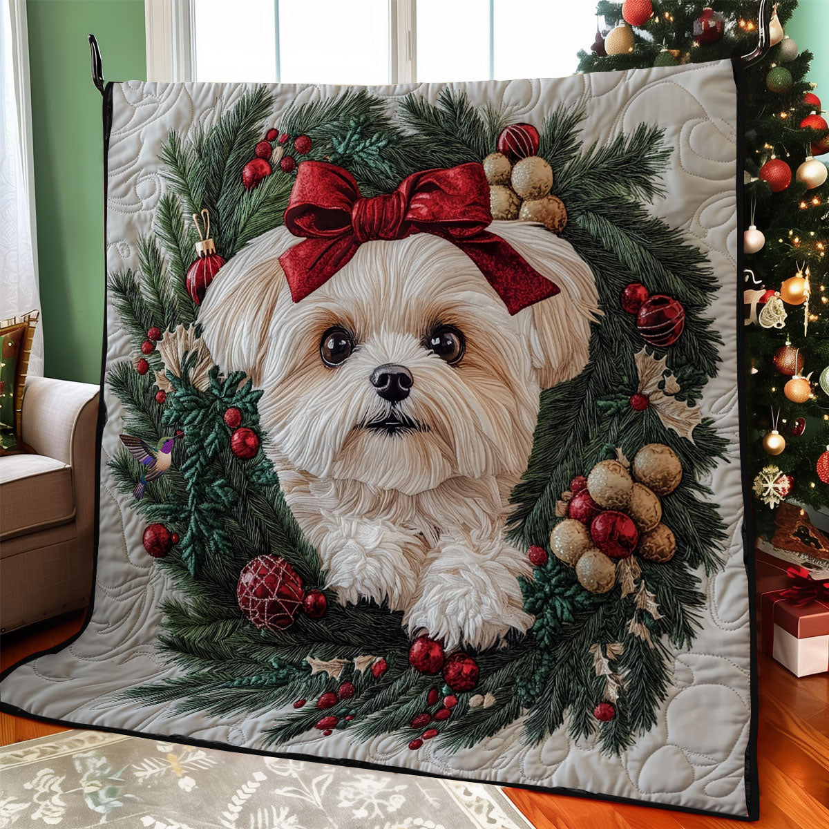 Christmas White Shih Tzu WY1911094CL Quilt
