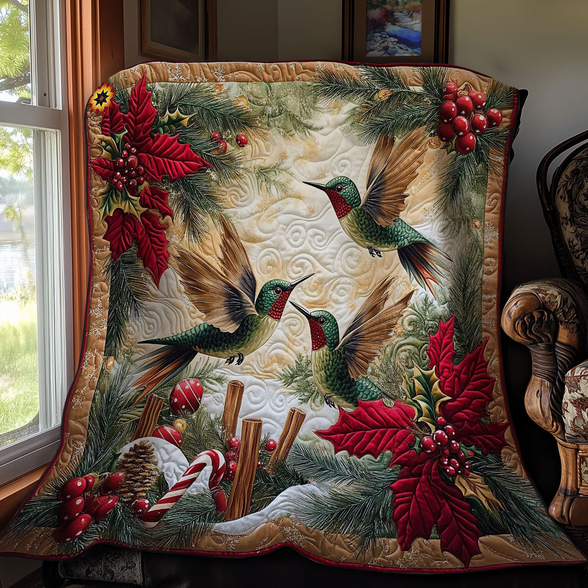 Christmas Hummingbird Family WY0612039CL Quilt