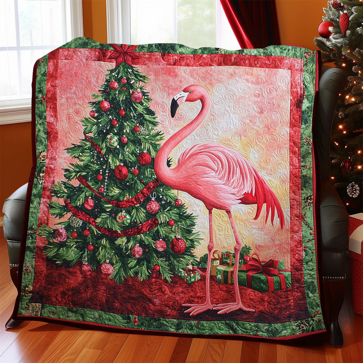 Christmas Tree Flamingo WY2111026CL Quilt
