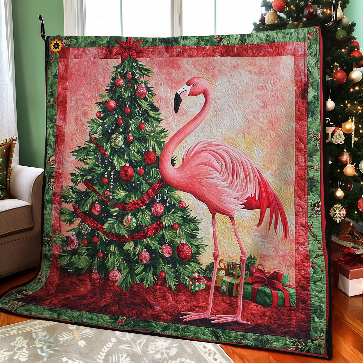 Christmas Tree Flamingo WY2111026CL Quilt