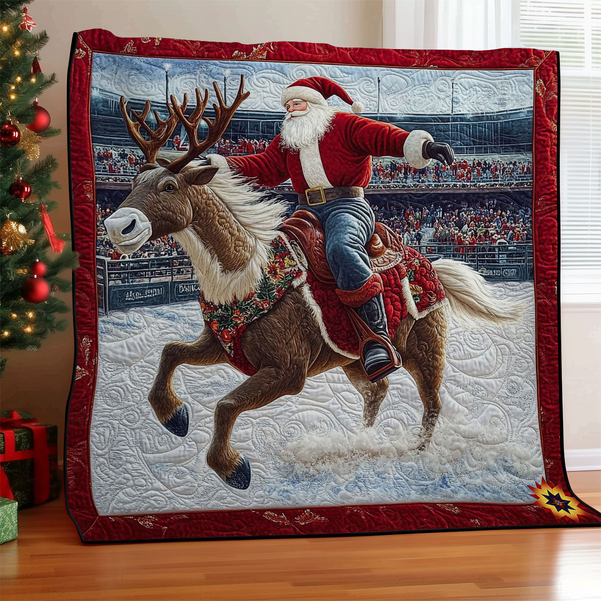 Santa Riding Reindeer WY0712045CL Quilt