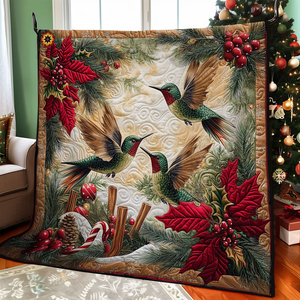 Christmas Hummingbird Family WY0612039CL Quilt
