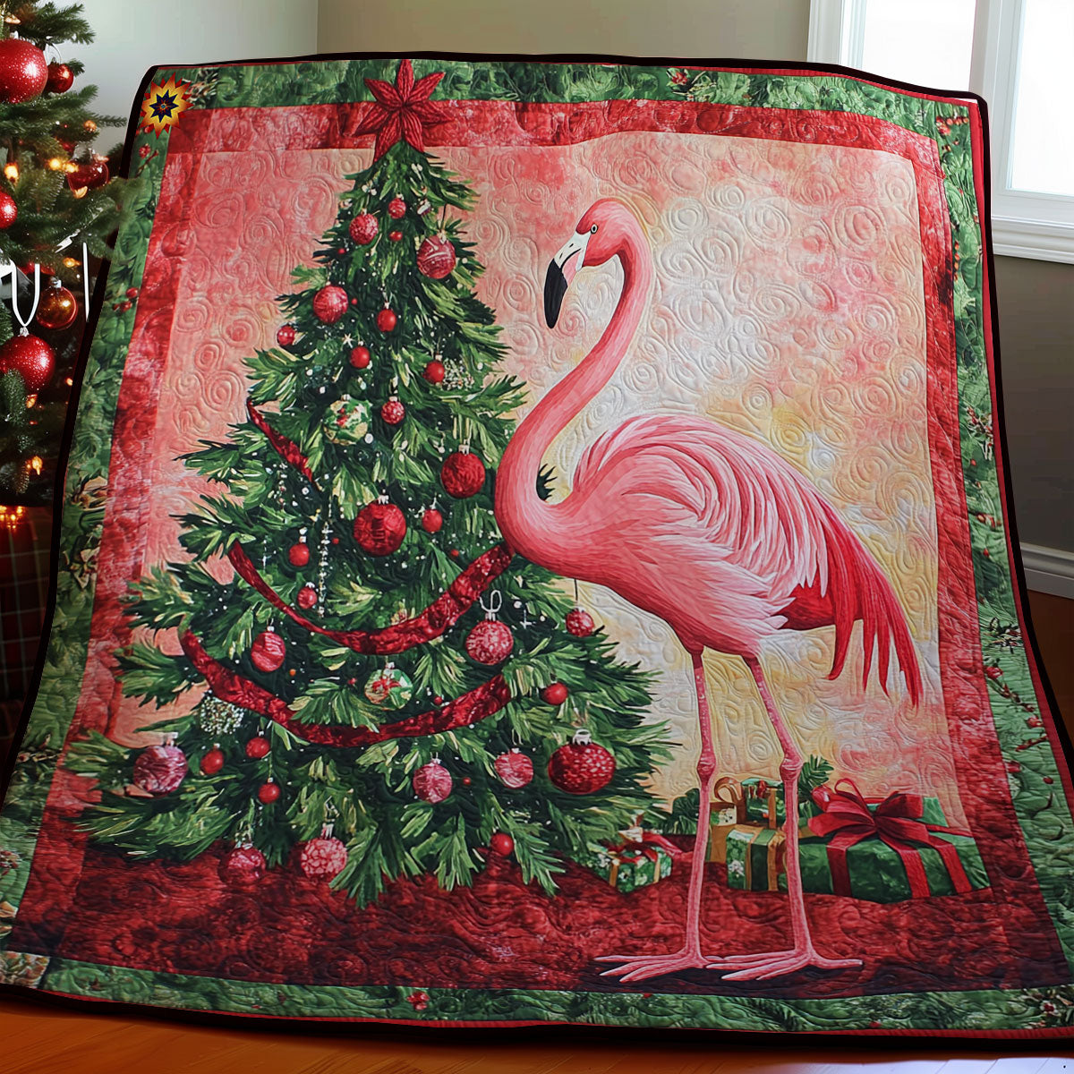 Christmas Tree Flamingo WY2111026CL Quilt