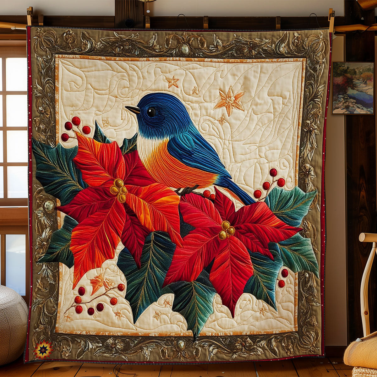 Poinsettia Bird WY0312056CL Quilt