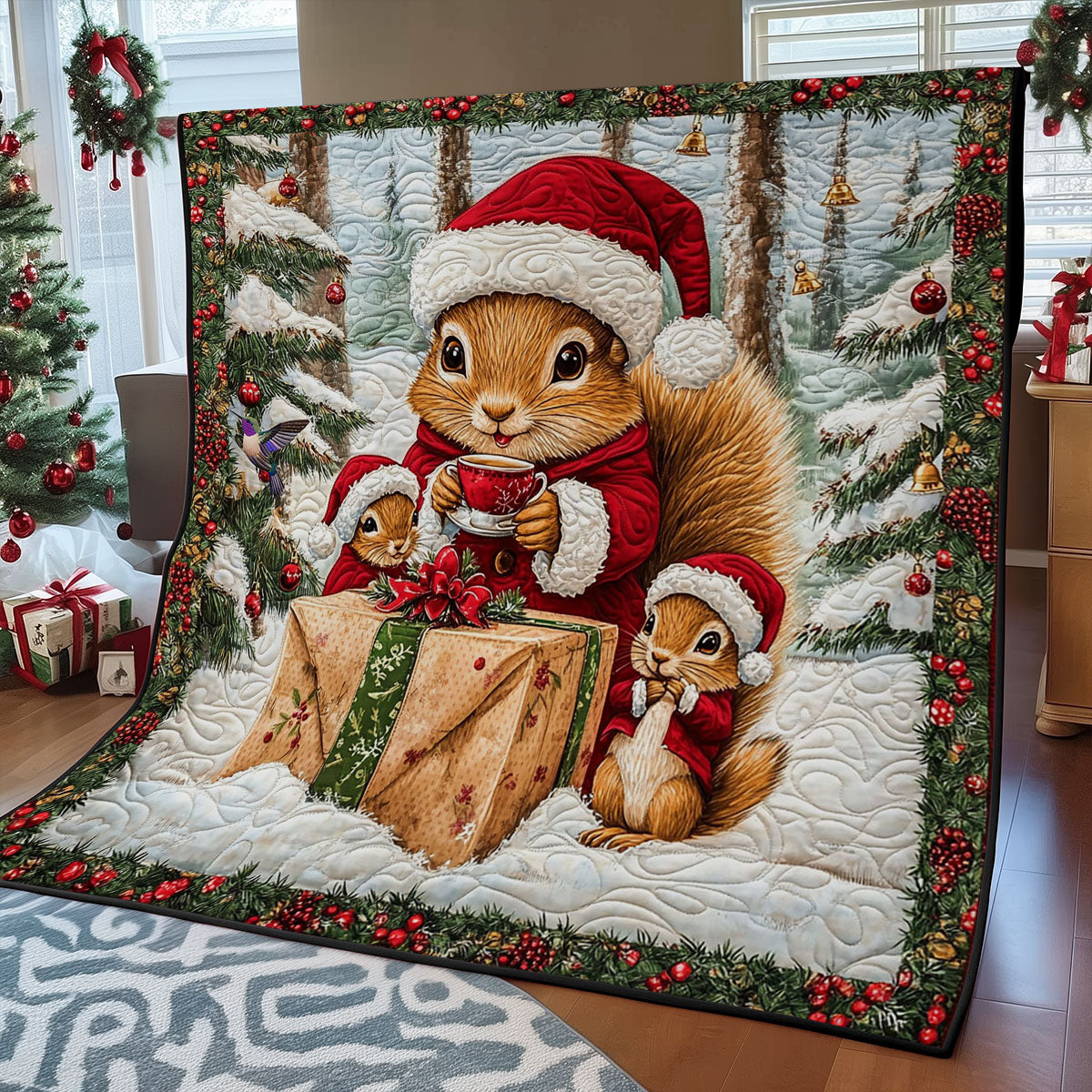 Christmas Squirrel Family WY2511015CL Quilt