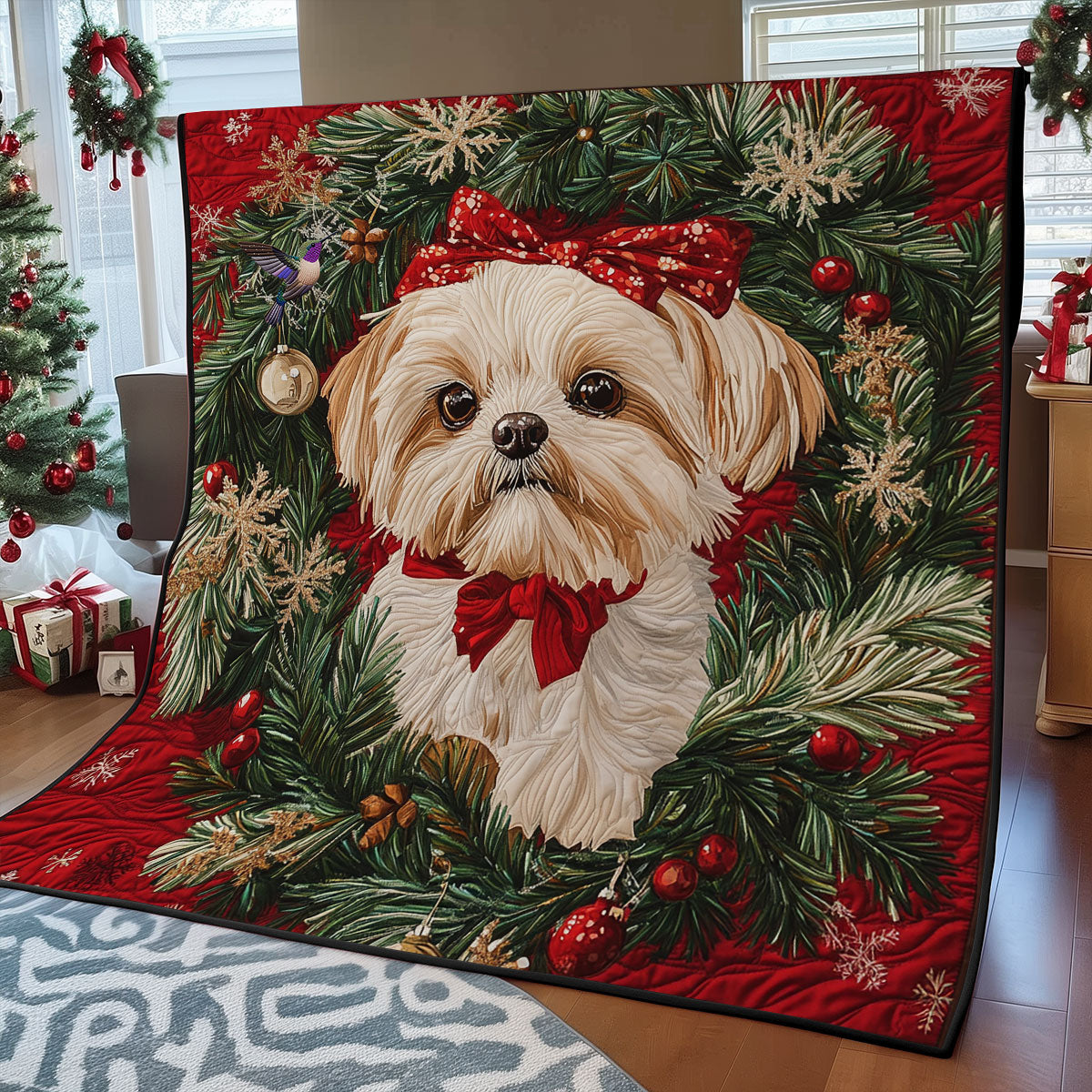 Christmas Wreath Shih Tzu WY1911093CL Quilt