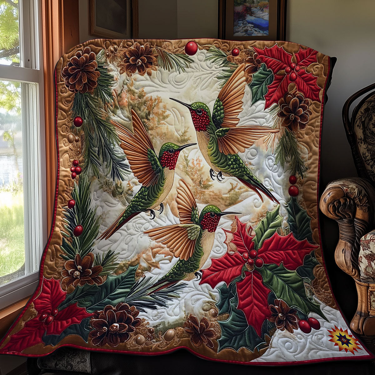 Poinsettia Hummingbird WY0412027CL Quilt