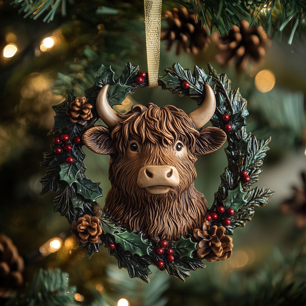 Highland Cattle Christmas Wreath LT2310001CL Christmas Ornament